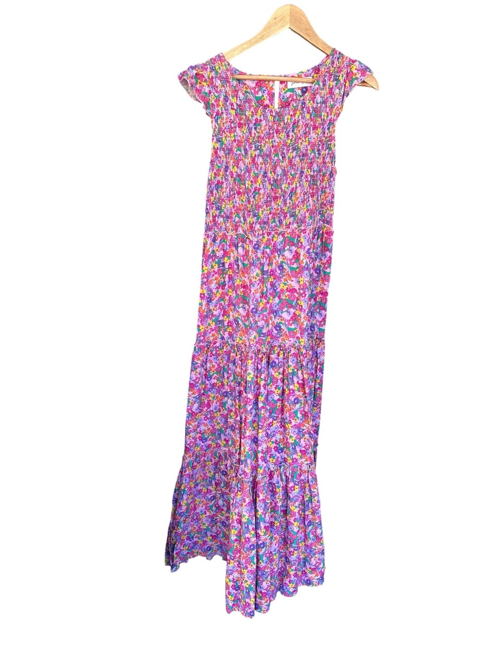 Petal & Pup Nisha Smocked Maxi Dress Pinks Ditsy Floral Size Large
